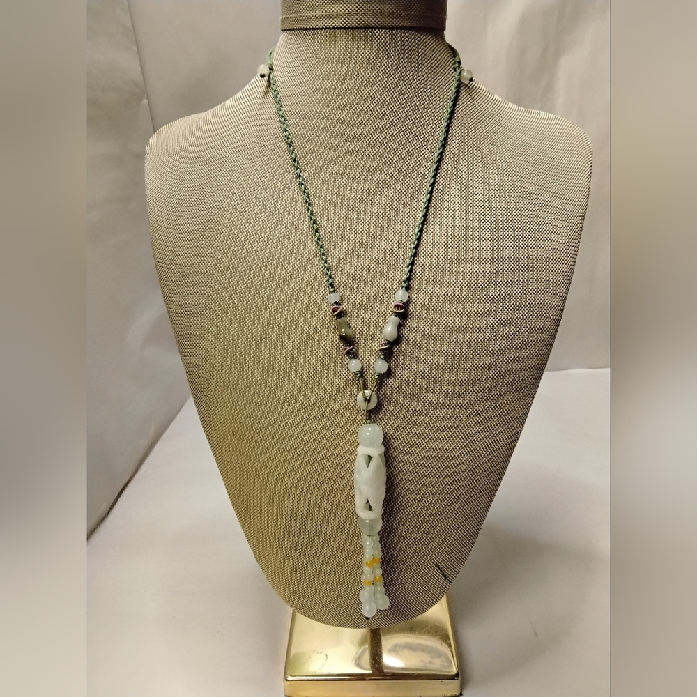 Carved Jade Pendant On Adjustable Silk Cord
